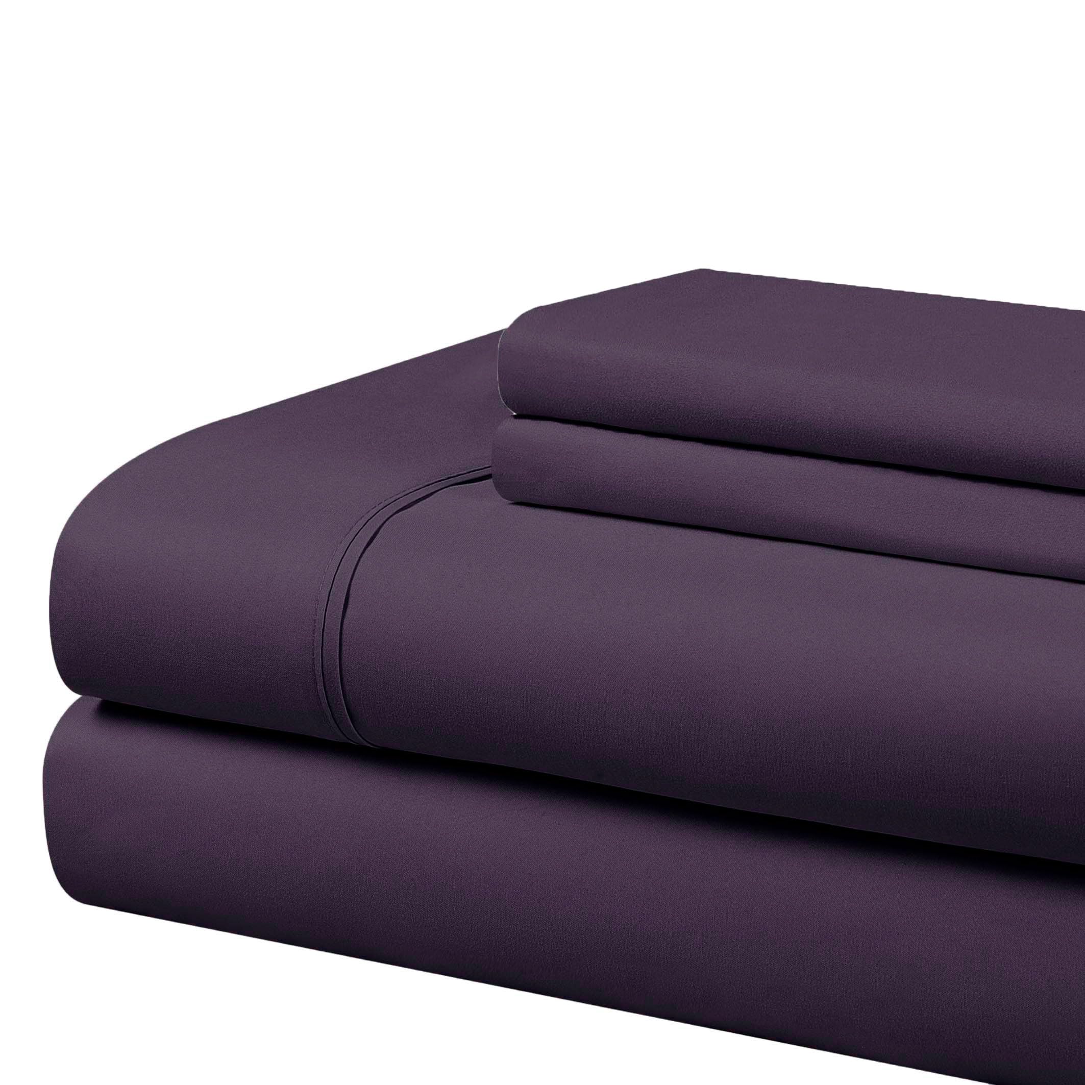 Cathay Home Essentials Ultra Soft Hypoallergenic Wrinkle Resistant Double Brushed Microfiber Bedding Sheet Set, Eggplant, Twin