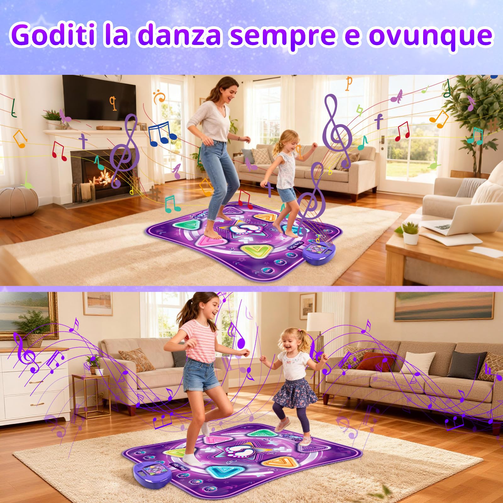ZWOOS Tappeto Ballo Bambina Bluetooth con Luci e 5 modalità di Gioco, Tappetino da Ballo per Bambini 3 4 5 6 7 8 9 10 11 12+ Anni, Antiscivolo Giochi Bambina Bambino, Regalo Compleanno Natale