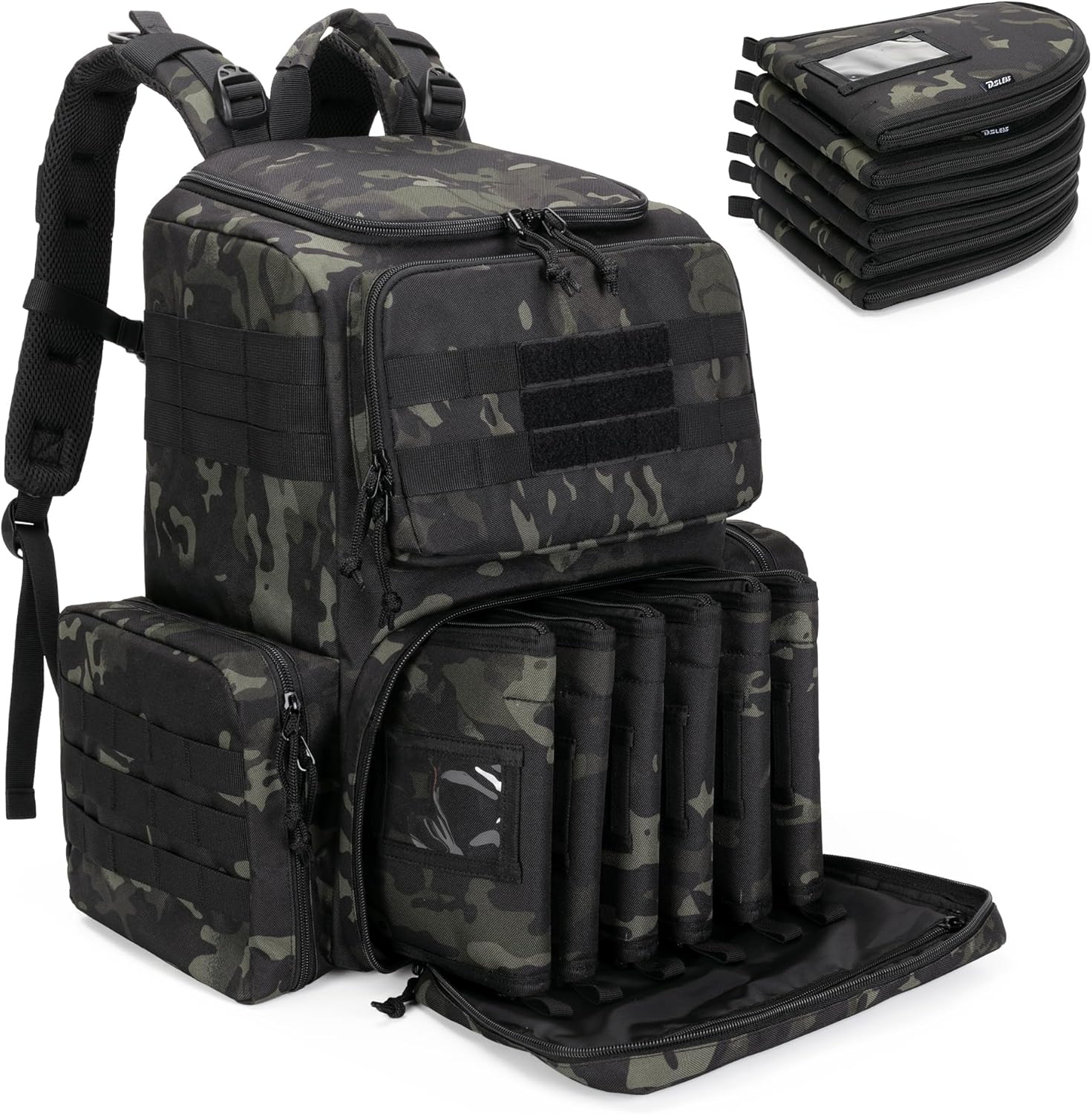 DSLEAF Tactical Range Pistol Backpack with 6 Pistol Cases
