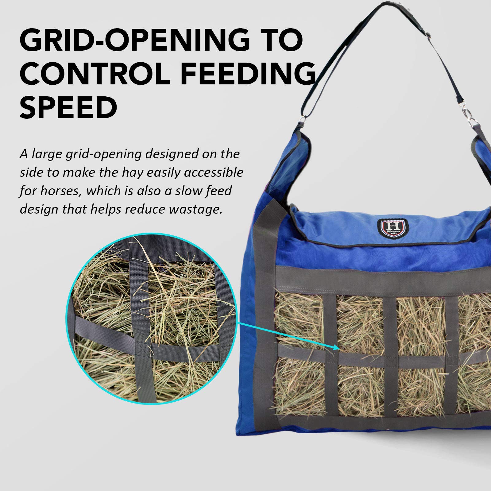 Harrison Howard Premium Durable Slow Feed Horse Hay Bags 1680D Oxford Cloth Heavy Duty Large Capacity Horse Feeding Bag-Champion Blue