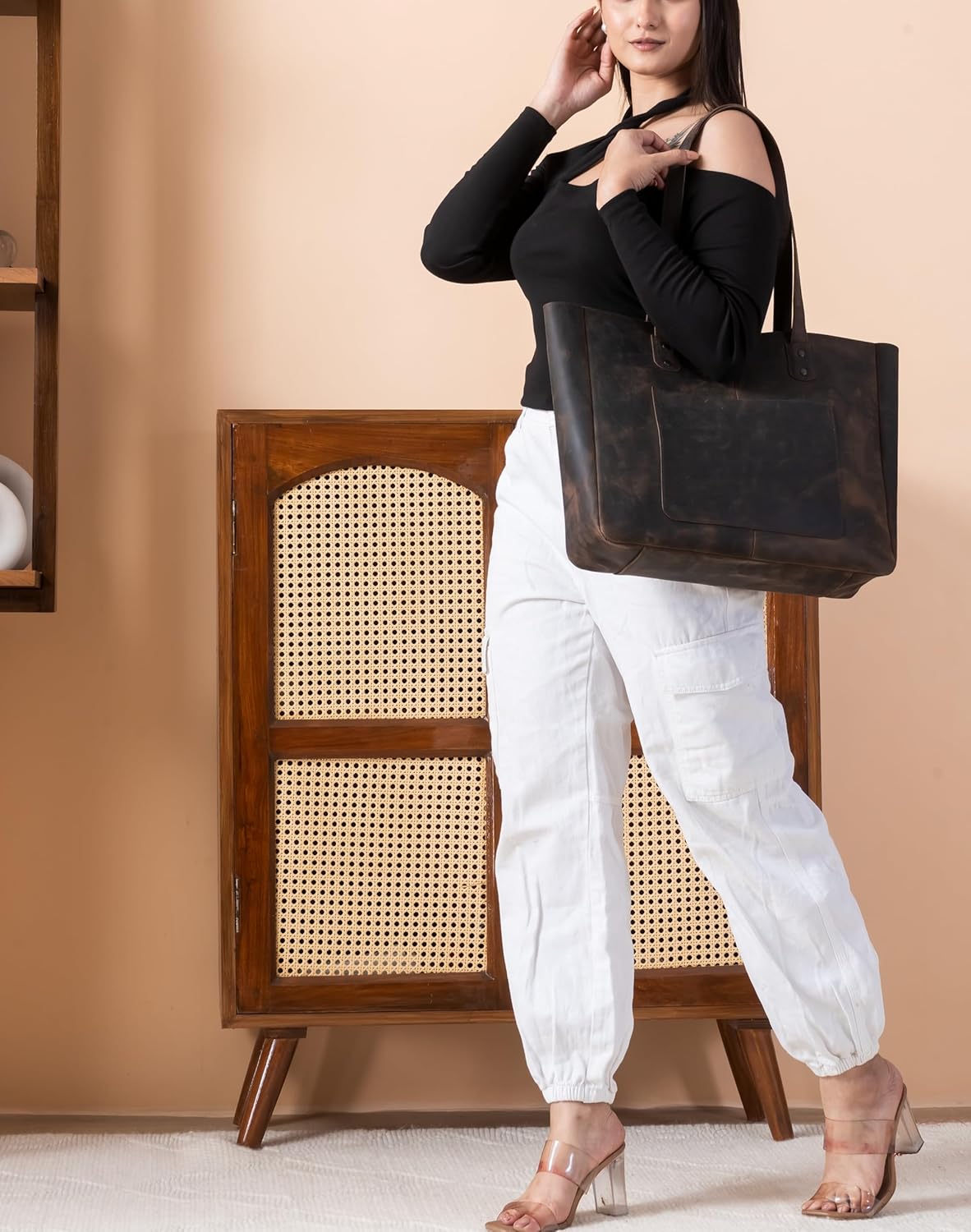 J.D. Leathers Women Leather Tote Bag Large Shoulder Handbag Purse for Travel, Work Shopping Casual & Everyday Use Stylish Multipurpose Satchel