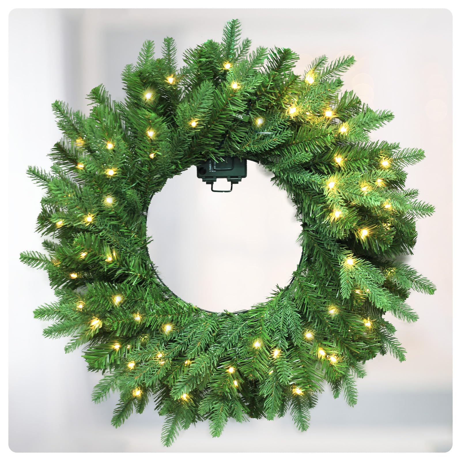 Couronnes de Noël artificielles vertes de 61 cm avec 60 ampoules LED