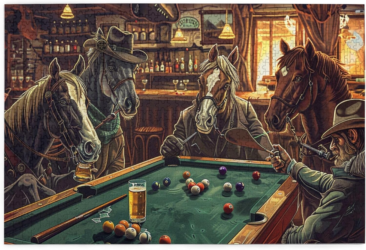 Western Styles Adult Puzzle, Billiards and Horses, Wooden Jigsaw Puzzles, Puzzles for Adults 1000 Pieces, 1000 Piece Jigsaw Puzzle for Adults Challenging Charm Puzzle for Game Night