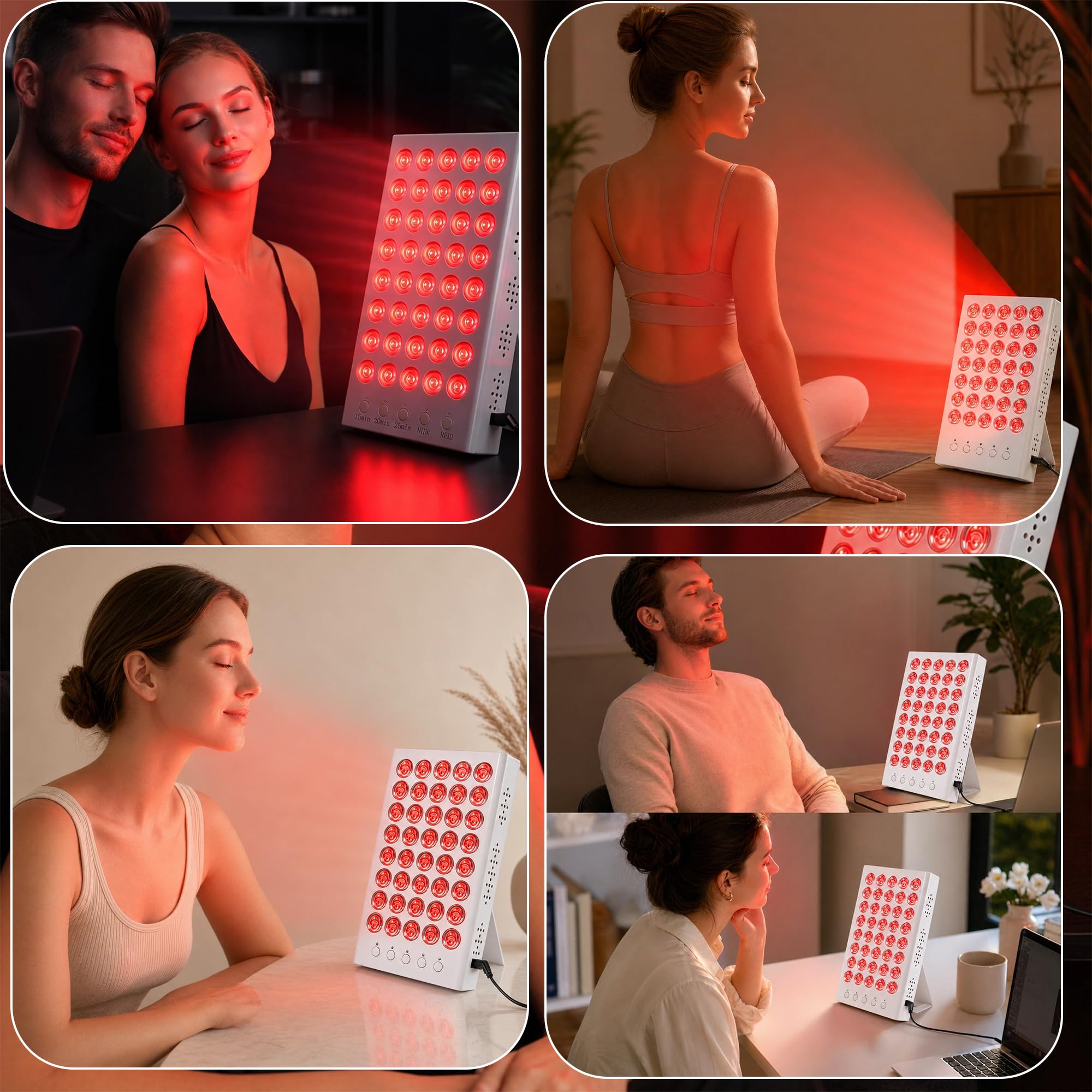 Panneau de luminothérapie rouge et infrarouge, lampe de luminothérapie pour le visage et le corps (660 nm et 850 nm), support ajustable et 3 minuteries pour un usage quotidien