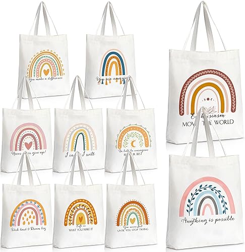 Woanger 10 bolsas de lona con texto en inglés "Thank you", regalos de agradecimiento para la semana de limpieza, inspirador arcoíris para mujer