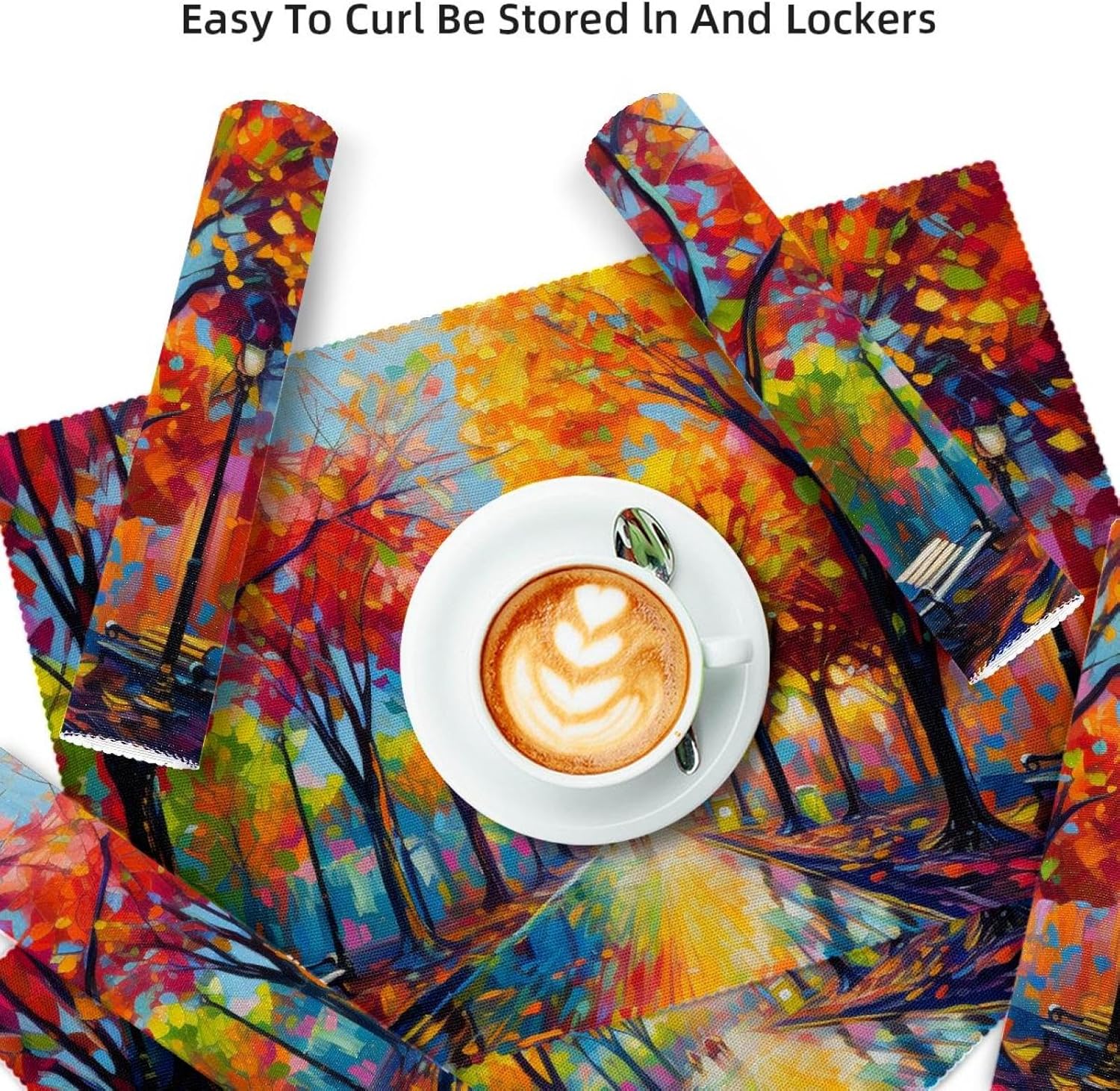 テーブルマット6枚セット、滑り止めプレースマット、ダイニングテーブルマット,秋の木の水彩画