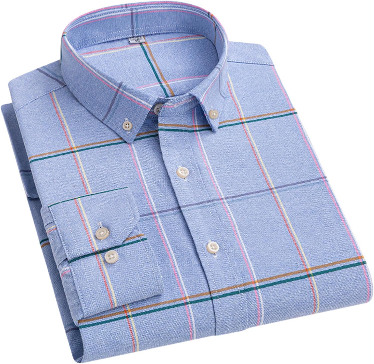 Men's Spring Cotton Oxford Red Black Blue White Plaid Long Sleeve Workwear Wrinkle-Free Solid Color Shirt