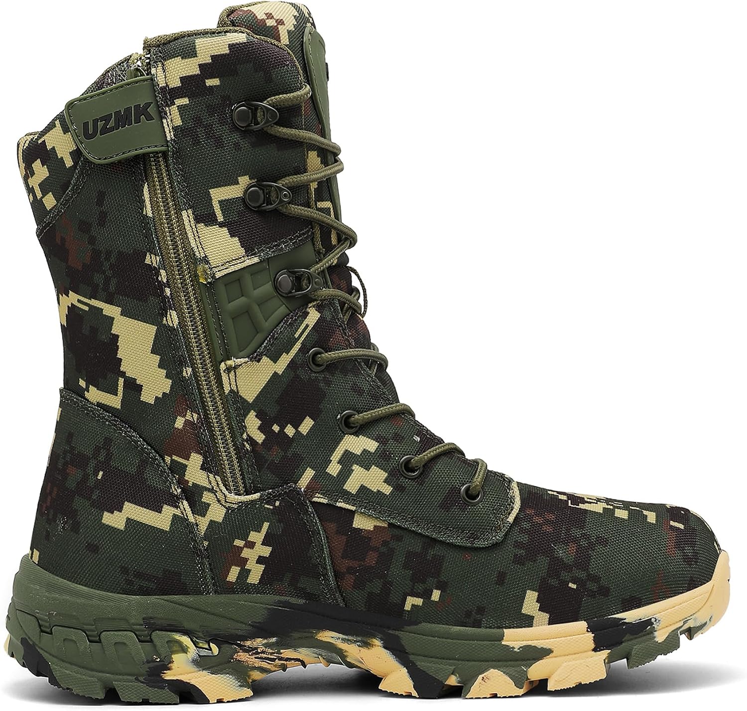 military style hiking boots, digital camouflage tactical combat boots, high top camping hiking lace up work shoes