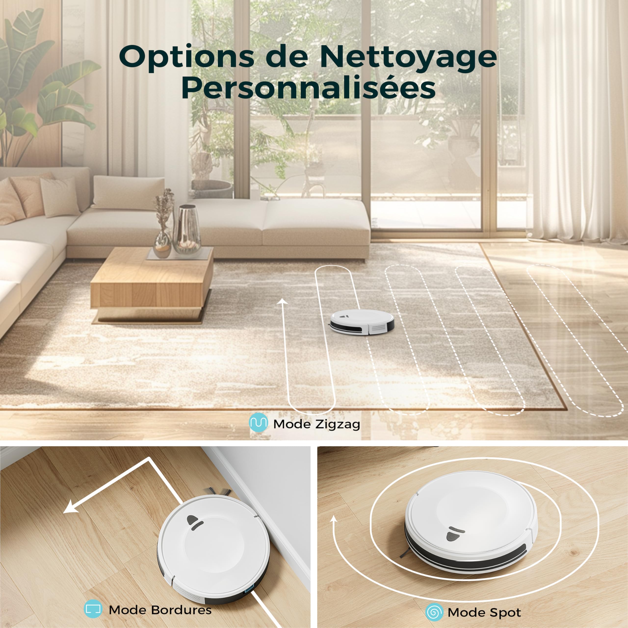 Redkey E6 Aspirateur Robot, Robot Aspirateur avec 7000 Pa Puissance d’Aspiration, Jusqu’à 170 Min Autonomie, avec Station de Charge, Télécommande et APP, Idéal pour Poils d’Animaux, Tapis, Sols Durs