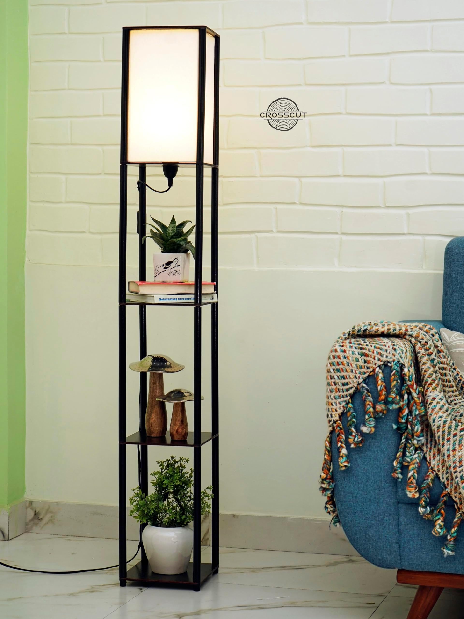 Crosscut Furniture New Updated Tower Floor Lamp with Shelf (Brown)