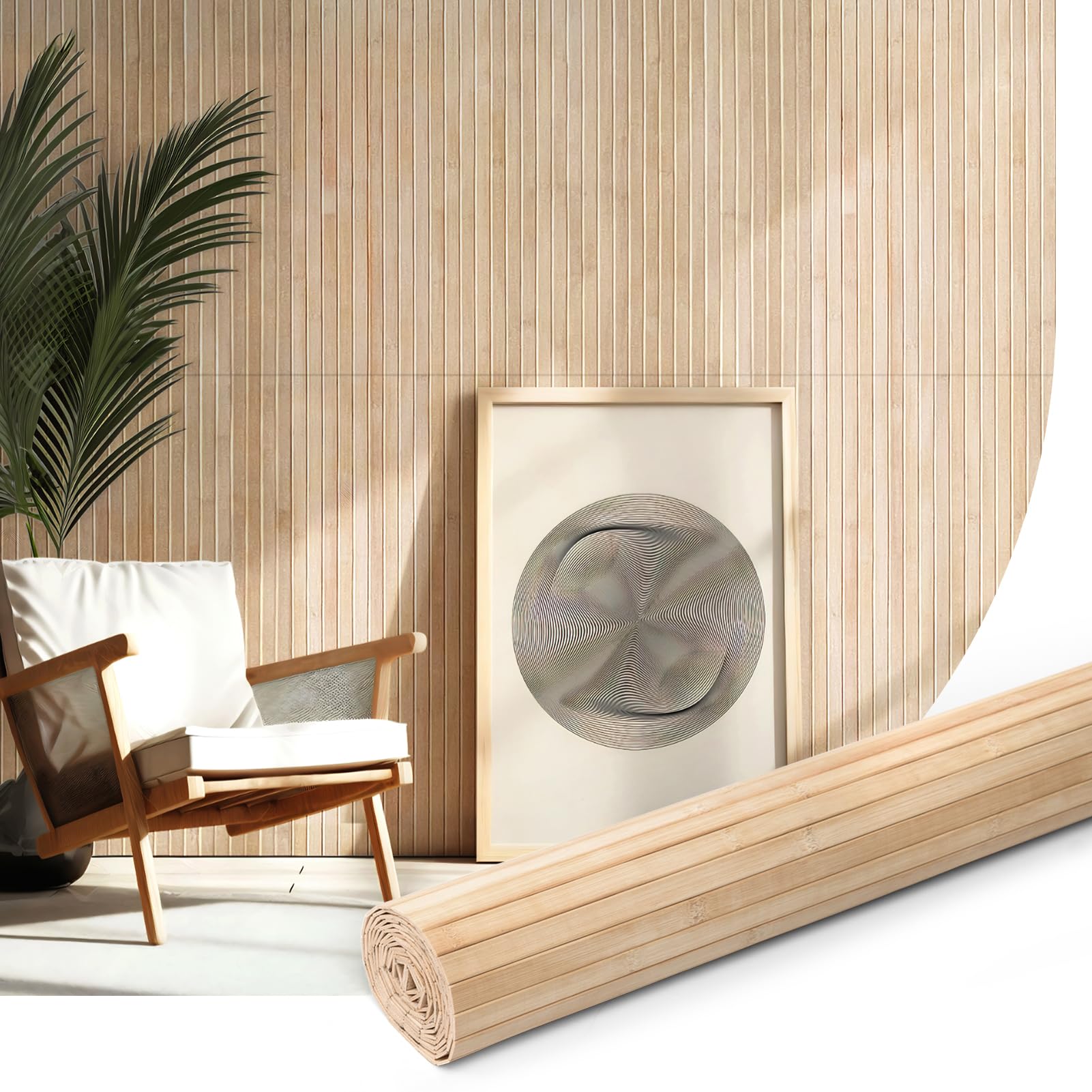 Natural Bamboo Wall Panel for Interior Wall Decor, Renewable Pole Wrap Wainscoting Paneling for Wall Ceiling Furniture Cabinet Office, 48 x 96 Inch, Carbonized