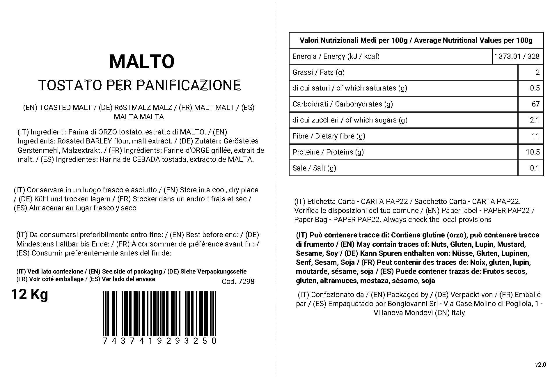 Malto tostato per panificazione 12.5kg