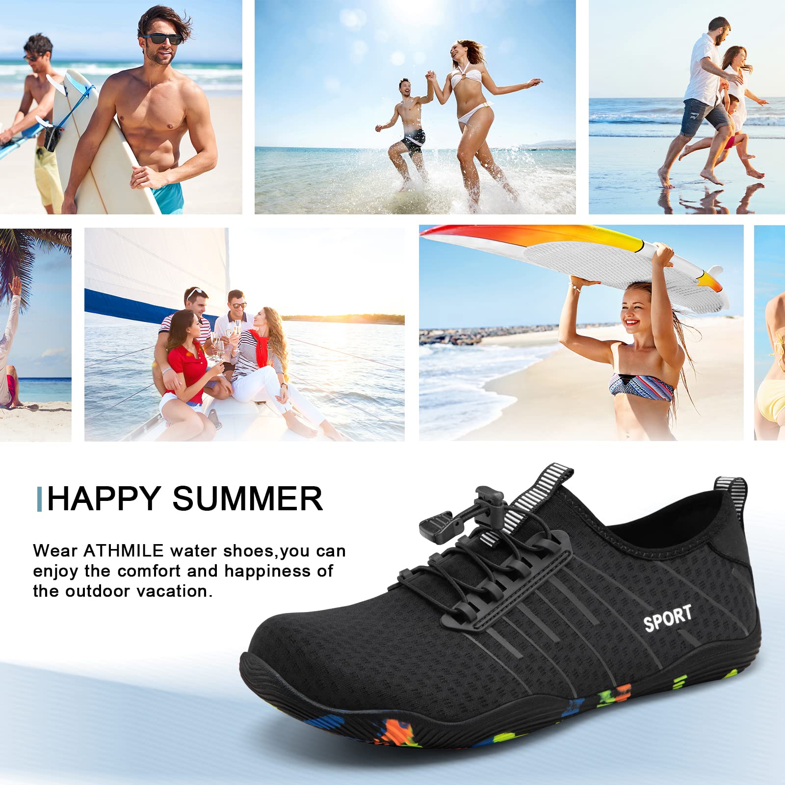 ATHMILE Zapatos de agua para hombres y mujeres, zapatos de río, para adultos, natación, playa, lago, piscina, calcetines acuáticos de secado rápido para senderismo, surf, kayak, crucero, esencial