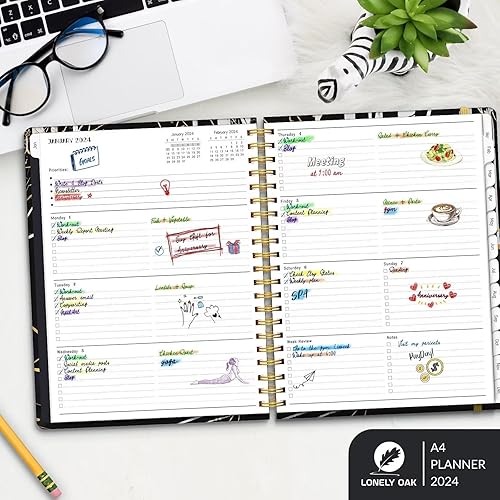 Miniatura 2 de Agenda 2024 grande semanal y mensual, 8.5 x 11 pulgadas, planificador diario en espiral 2024, agenda A4 y organizadores con pestañas de enero a