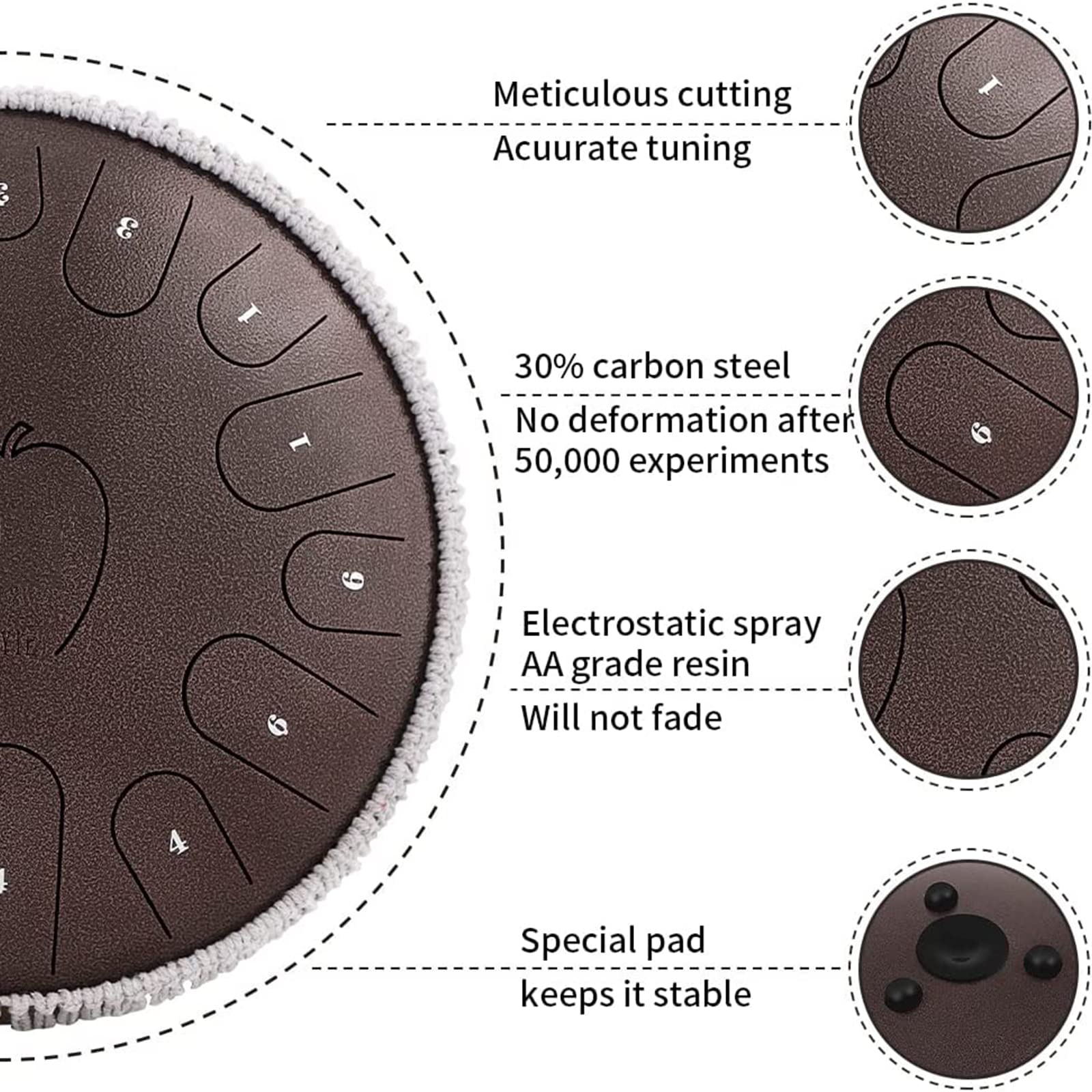 Steel Tongue Drum 15 Noten 14 Zoll Percussion Instrument mit Tragetasche, Buch und Schlägel für Meditation, Yoga, Unterhaltung - Perfekt für Anfänger und Erwachsene