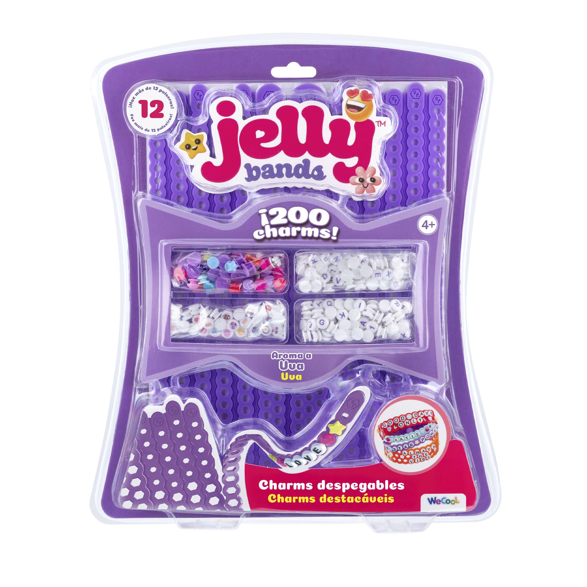 Bizak Jelly Bands Uva, pack de pulseras perfumadas para crear y personalizar, incluye abalorios y charms 3D, aroma dulce y color morado, desde 4 años (63335564-2)