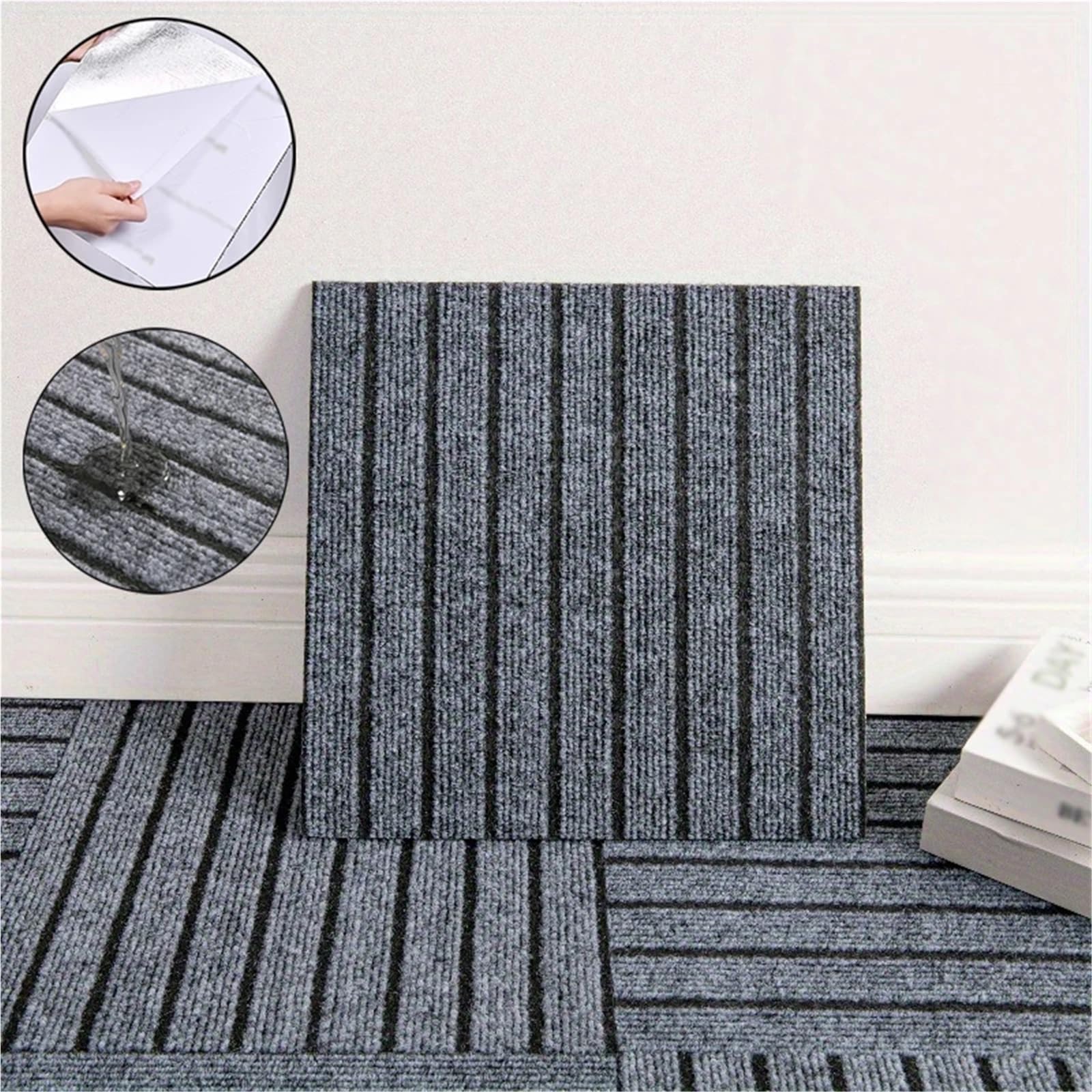 Teppichfliesen Selbstliegend Schlafzimmer- und Wohnzimmerteppich, pflegeleicht, 30 x 30 cm, selbstklebend, mit wasserabsorbierender Oberfläche und Verbindungsstücken(Red-10pcs)