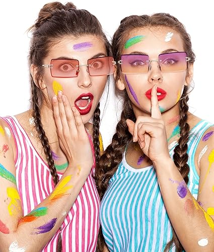 Miniatura 7 de Weewooday Gafas de sol rectangulares sin montura transparentes vintage, 3 pares, verde, rojo, morado degradado