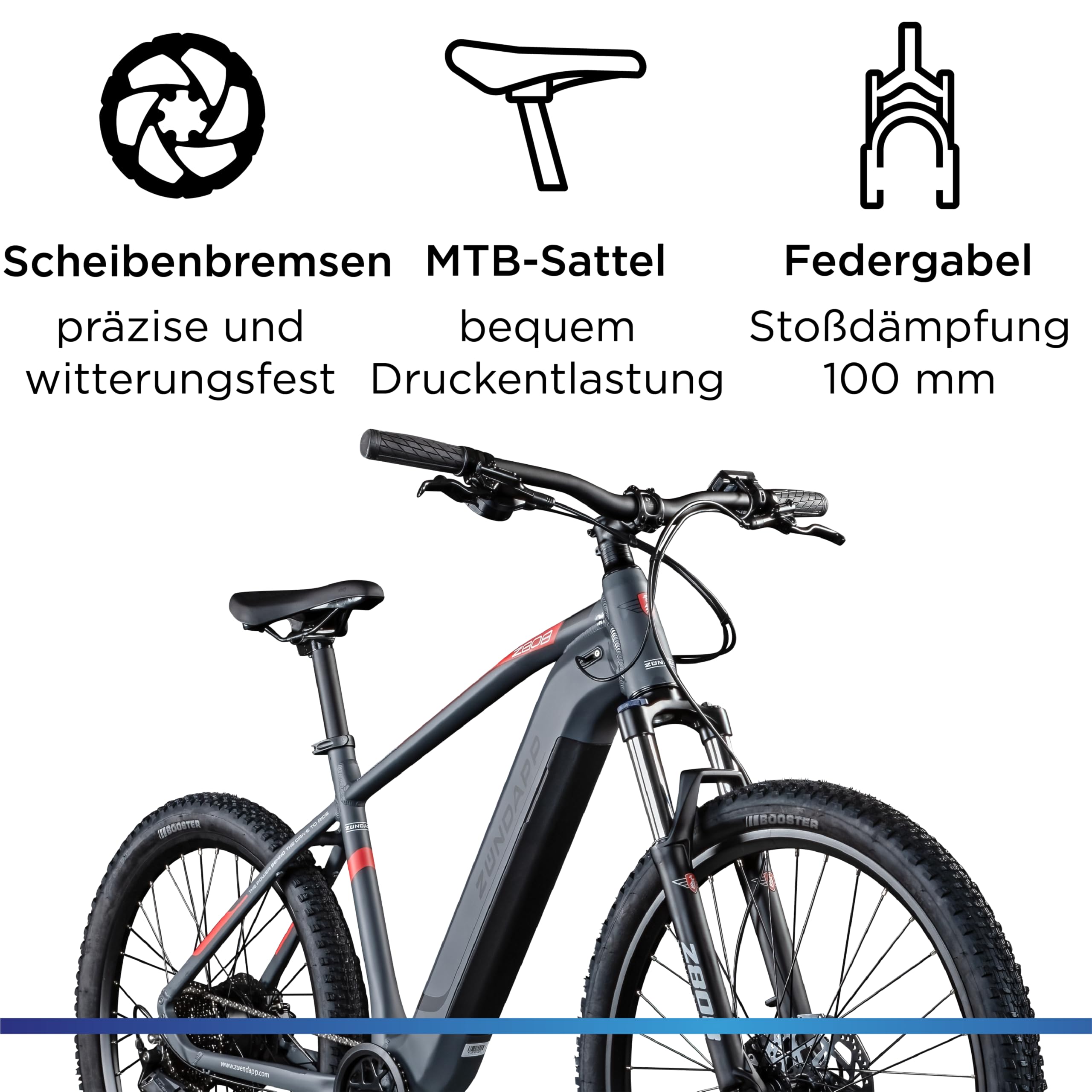 ZÜNDAPP Z808 E Bike Mountain Bike 27.5 Inch for Men and Women from 155 cm Pedelec 10 Speed Electric Bicycle 550 Wh Disc Brakes (Black/Red, 48 cm) Sports & Outdoors