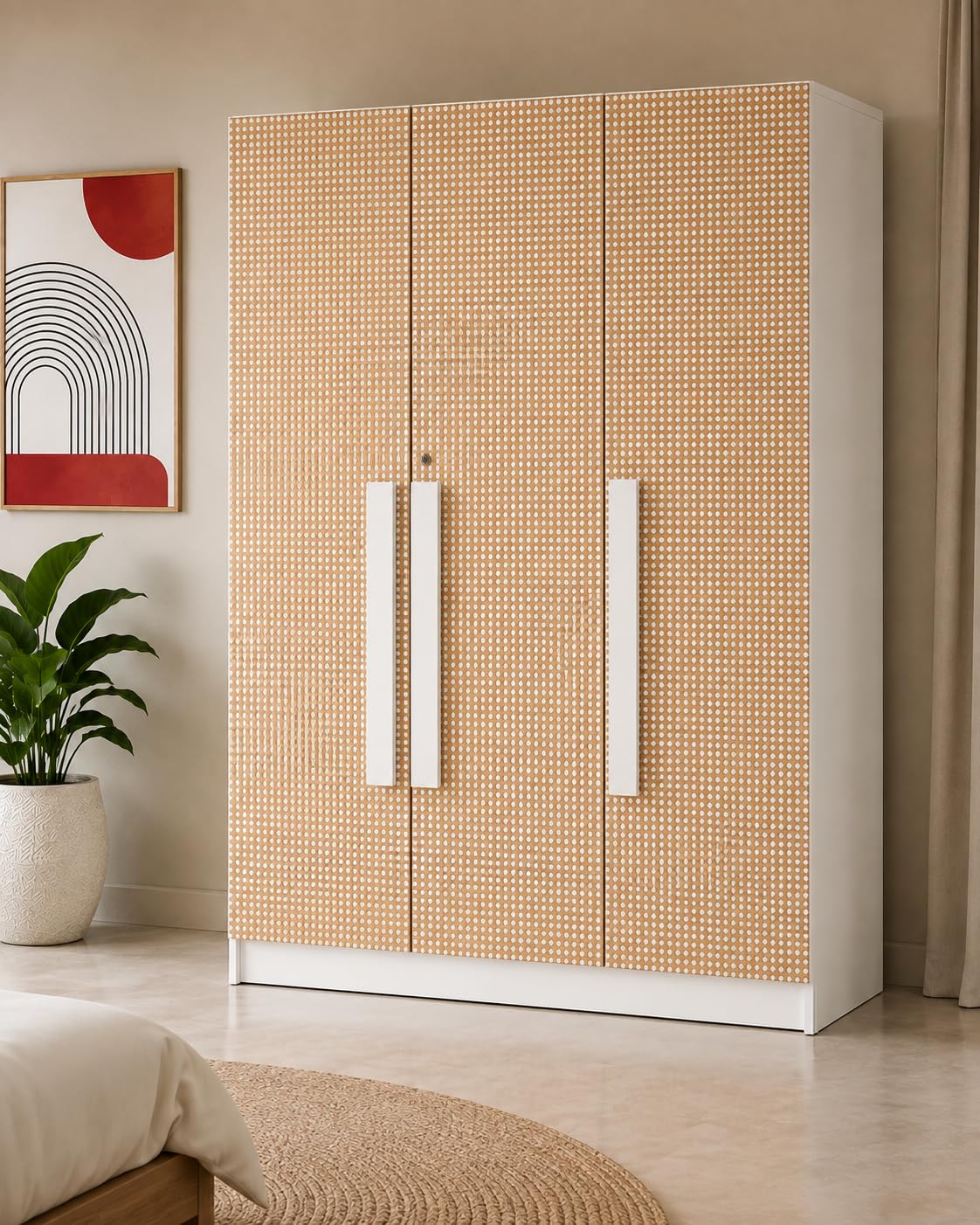 Bniture 5 Door Wardrobe for Bedroom with Lockable Door & Hanging Space | Almirah for Clothes with Rattan Finish | Wardrobe for Storage | 3 Years Warranty (Frosty White)