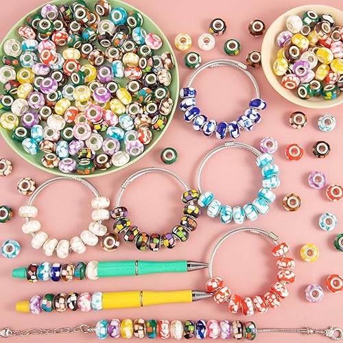 Miniatura 5 de Cuentas de agujero grande para hacer joyas, cuentas europeas de colores mixtos, cuentas de jardín de hadas, cuentas espaciadoras para manualidades,