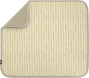 S&T INC. Dish Drying Mat, 16” x 18”, Absorbent Microfiber Kitchen Counter Mat, Dish Drying Pad for Dishes, Utensils, Pots and Pans, Large, Cream Distressed Lines