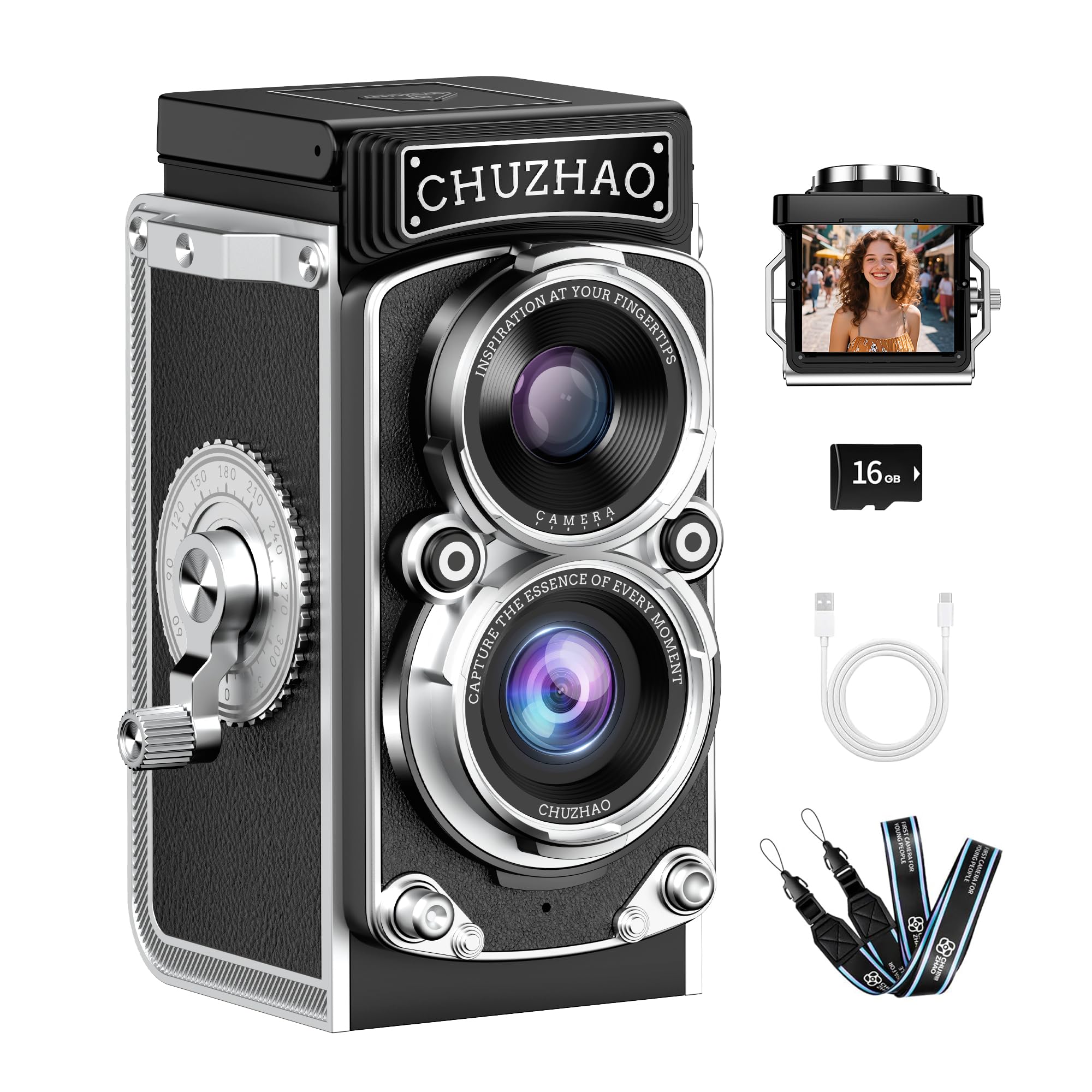 Amazon | ミニレトロデジタルカメラ、ポータブルヴィンテージTLR