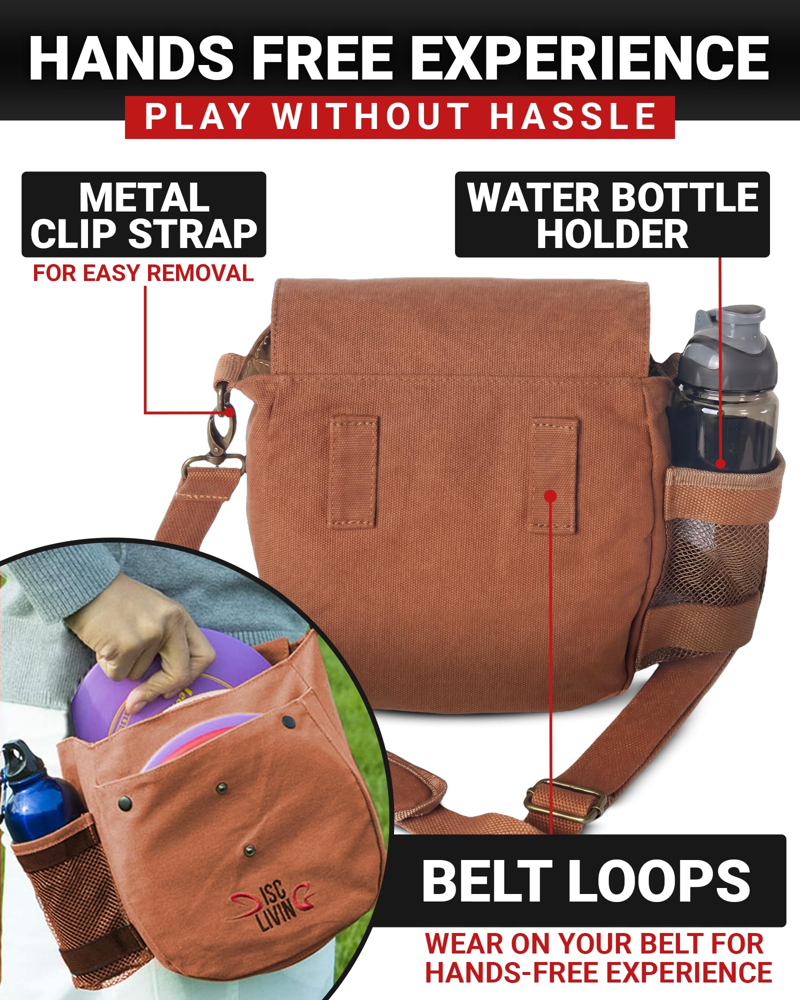 Sacca da golf per dischi, borsa da golf Frisbee, leggera, adatta fino a 10 dischi, cinghia da cintura, imbottitura con tracolla regolabile, design a doppio bottone frontale, tela