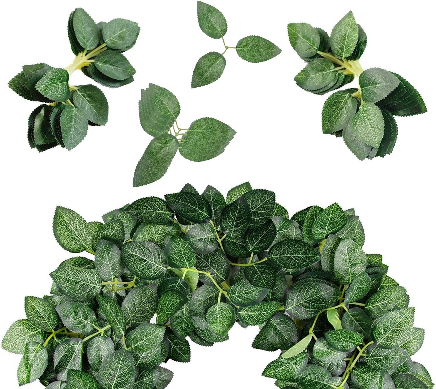 200pcs Artificial Green Leaves Bulk Rose Leaves Silk Greenery Fake Rose Flower Leaves for DIY Wedding 200 Pack