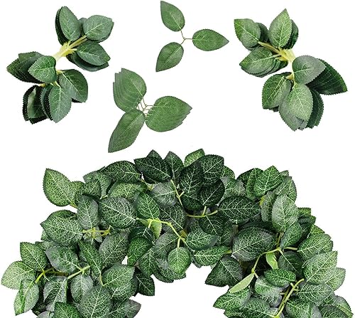TBUY ROSE 200 hojas verdes artificiales a granel, hojas de rosas de seda, hojas de rosas falsas para bricolaje, bodas, paquete de 200 unidades