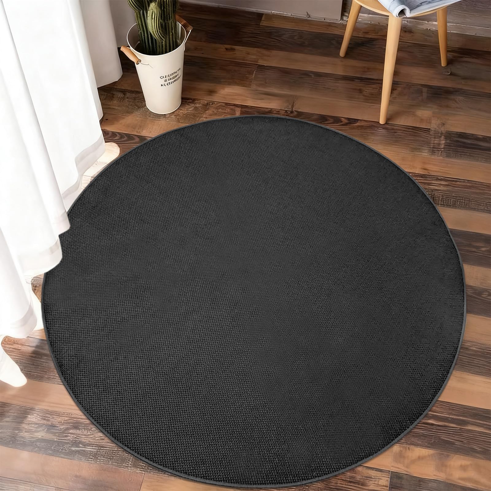 Tapis terrasse extérieur rond 120 cm imitation jute gris USTIDE