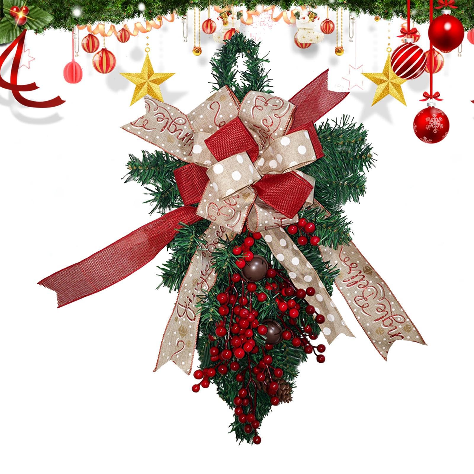 Couronne de porte de Noël sans perte d'aiguilles : guirlande artificielle 60 cm pour escalier
