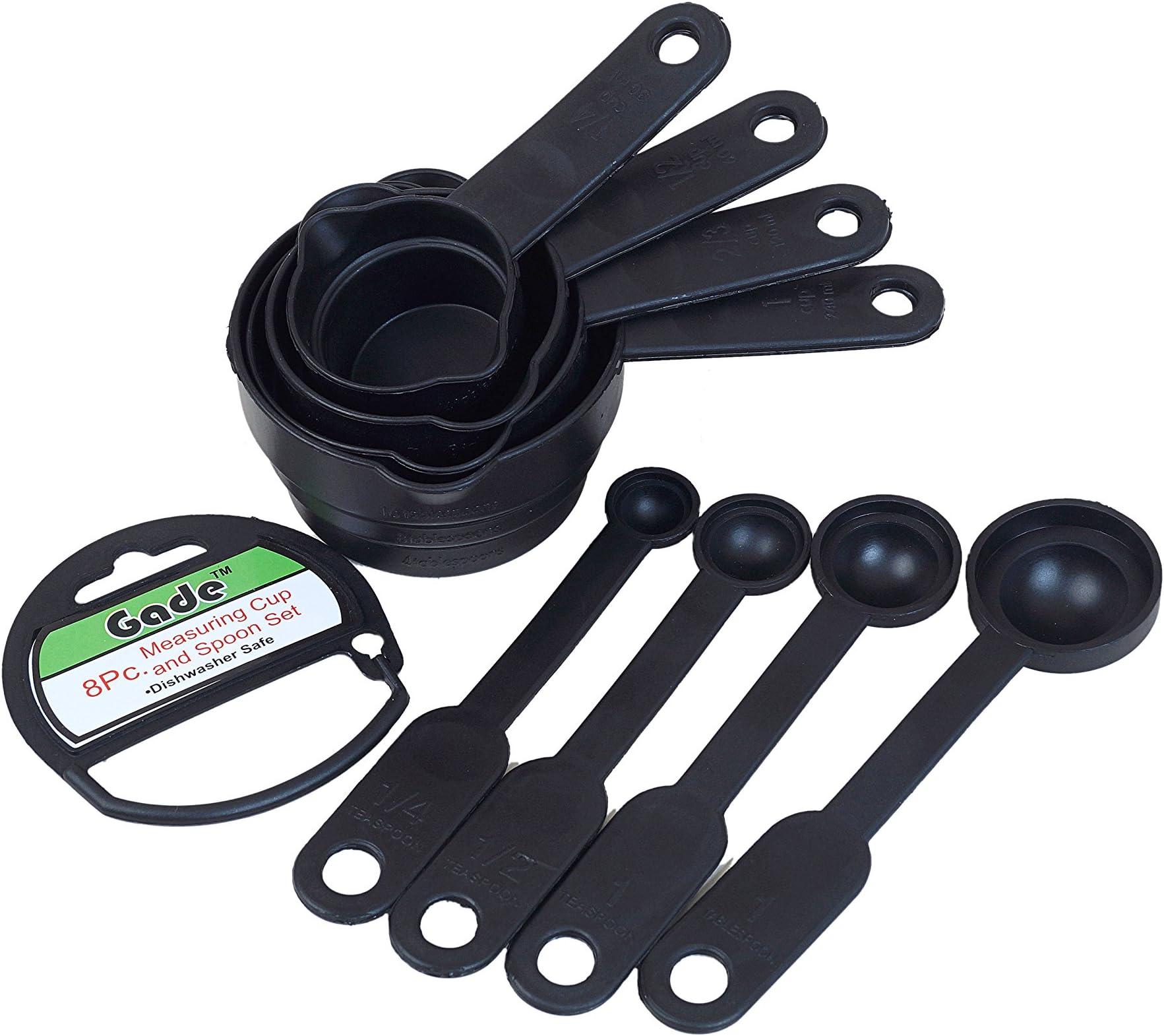 Plastic Measuring Spoon and Cup Set, 8-Pieces, Black