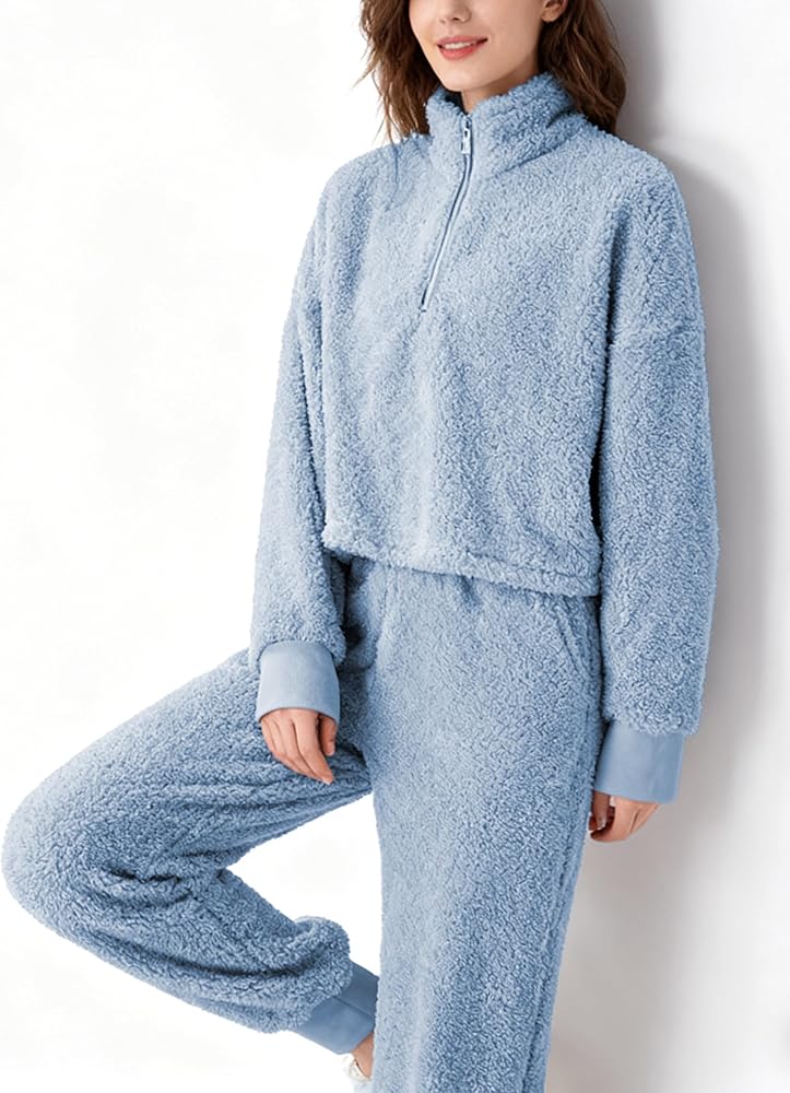 LTSCNRM Womens Fuzzy Pajamas Sets Lounge Fluffy Fleece Sleepwear