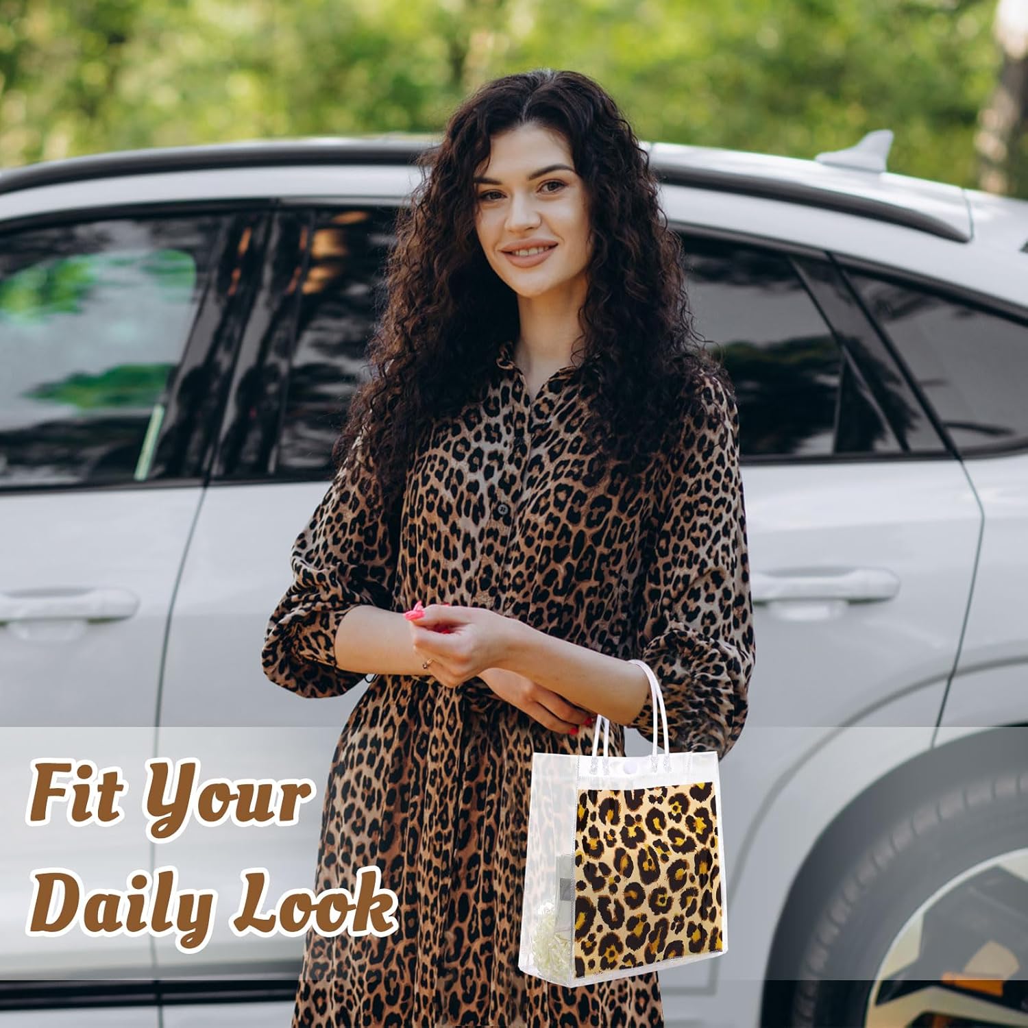 Resholder 24 Pcs Cheetah Clear Gift Bags Leopard Print PVC Treat Snack Bag with Handles Jungle Safari Party Favors for Wild Life Animal Birthday Baby Shower Decorations Supplies, 8 x 8 x 3.15 Inch - Image 3