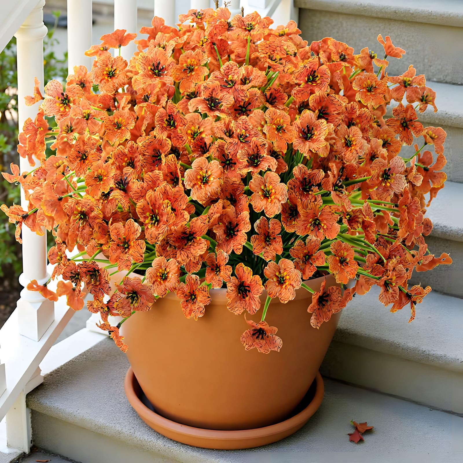 Uieke 72 Bundles Artificial Fall Flowers for Outdoors UV Resistant No Fade Faux Autumn Plants for Outside Home Garden Wedding Party Fall Décor (Orange