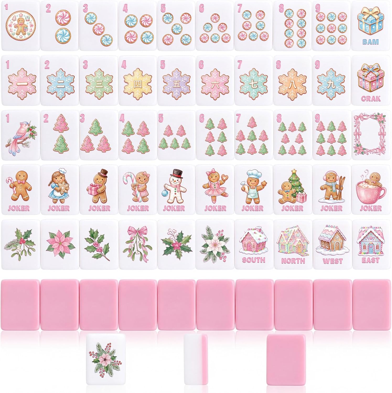 Pink Gingerbread Man Christmas Tile Set
