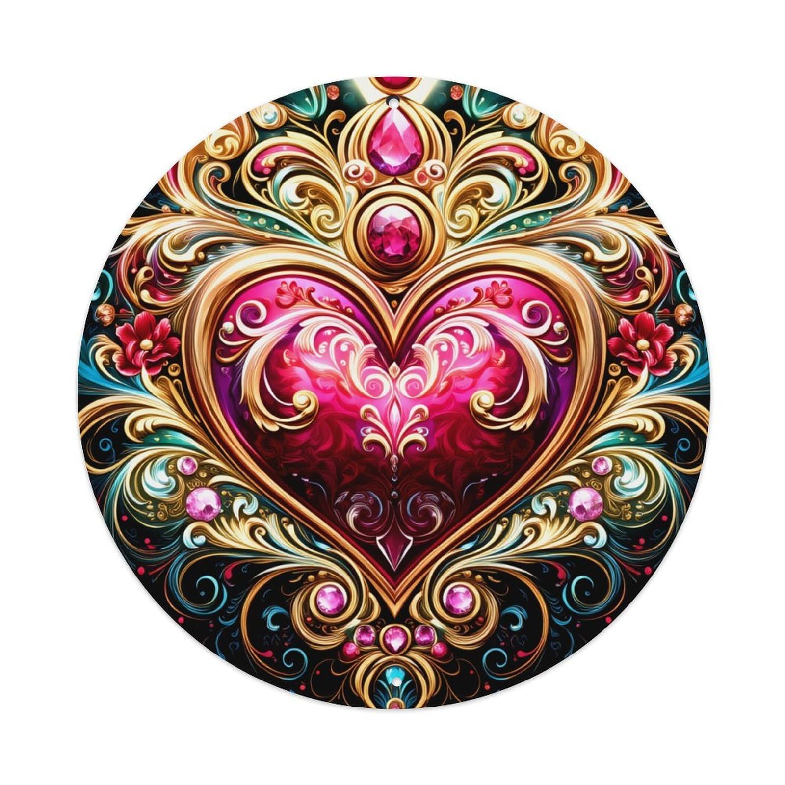 Jdfenggu Vintage Ornate Heart Jewel Floral Design Retro Metal Tin Sign, Metal Poster For Bar, Home, Man Cave, Kitchen, Laundry Room Art Decor 8X8 Inch