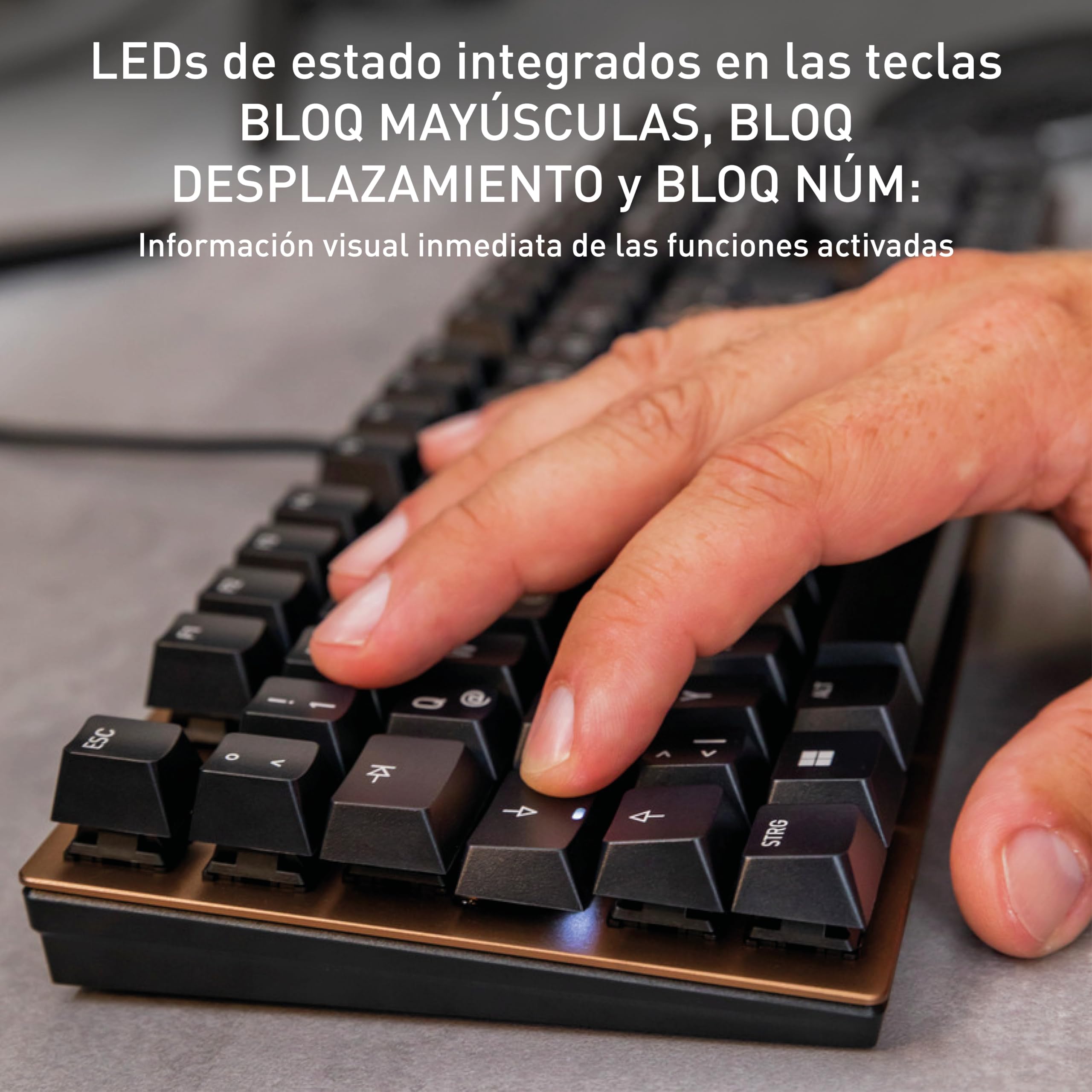 CHERRY KC 200 MX, Teclado Mecánico de Oficina con Placa de Metal Anodizado, Distribución de Teclado Inglés EE. UU. (QWERTY), con Cable, Switches MX2A SILENT RED, Negro/Bronce | Diseño moderno, superficie de aluminio, conexión USB-A, negro/bronce, teclas s