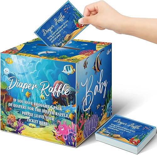 Miniatura 1 de Teling 51 boletos para rifas de pañales con caja de tarjetas, decoración de baby shower, caja de soporte para baby shower, para fiesta de rifas de