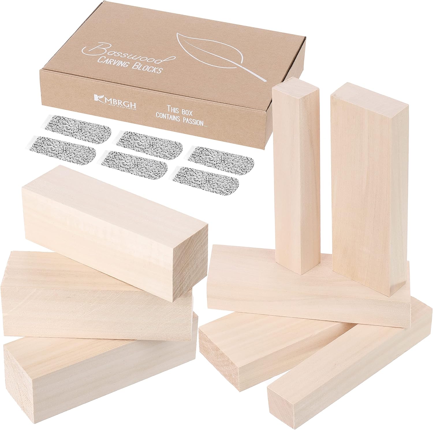 Basswood Carving Blocks 8 pcs, Linden Wood Whittling Kit for Beginners