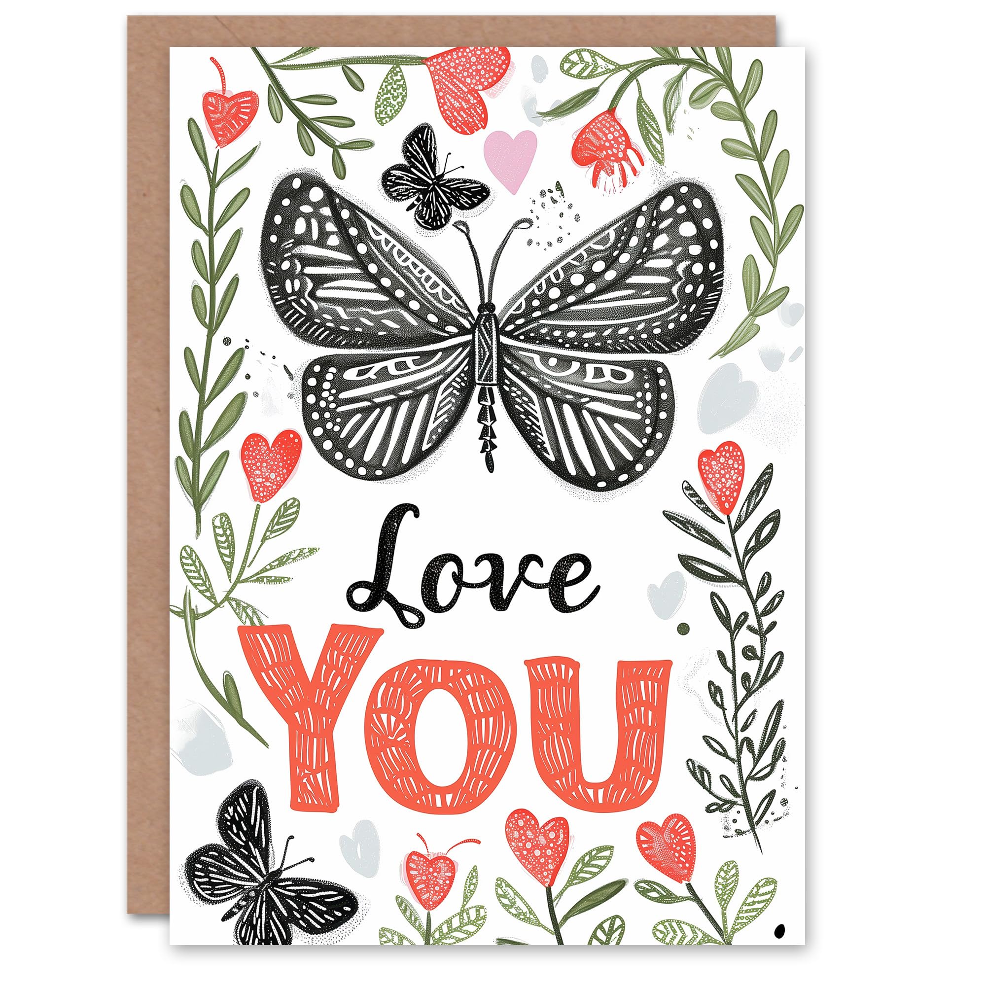 Artery8 Valentines Day Greeting Card Butterfly Summer Love You Letterpress For Her Wife Partner