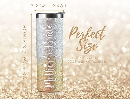 Miniatura 5 de Onebttl Mother of The Bride - Vaso de vino de acero inoxidable con tapa, vasos de fiesta de boda para novias y mamá (oro brillante, 20 onzas)