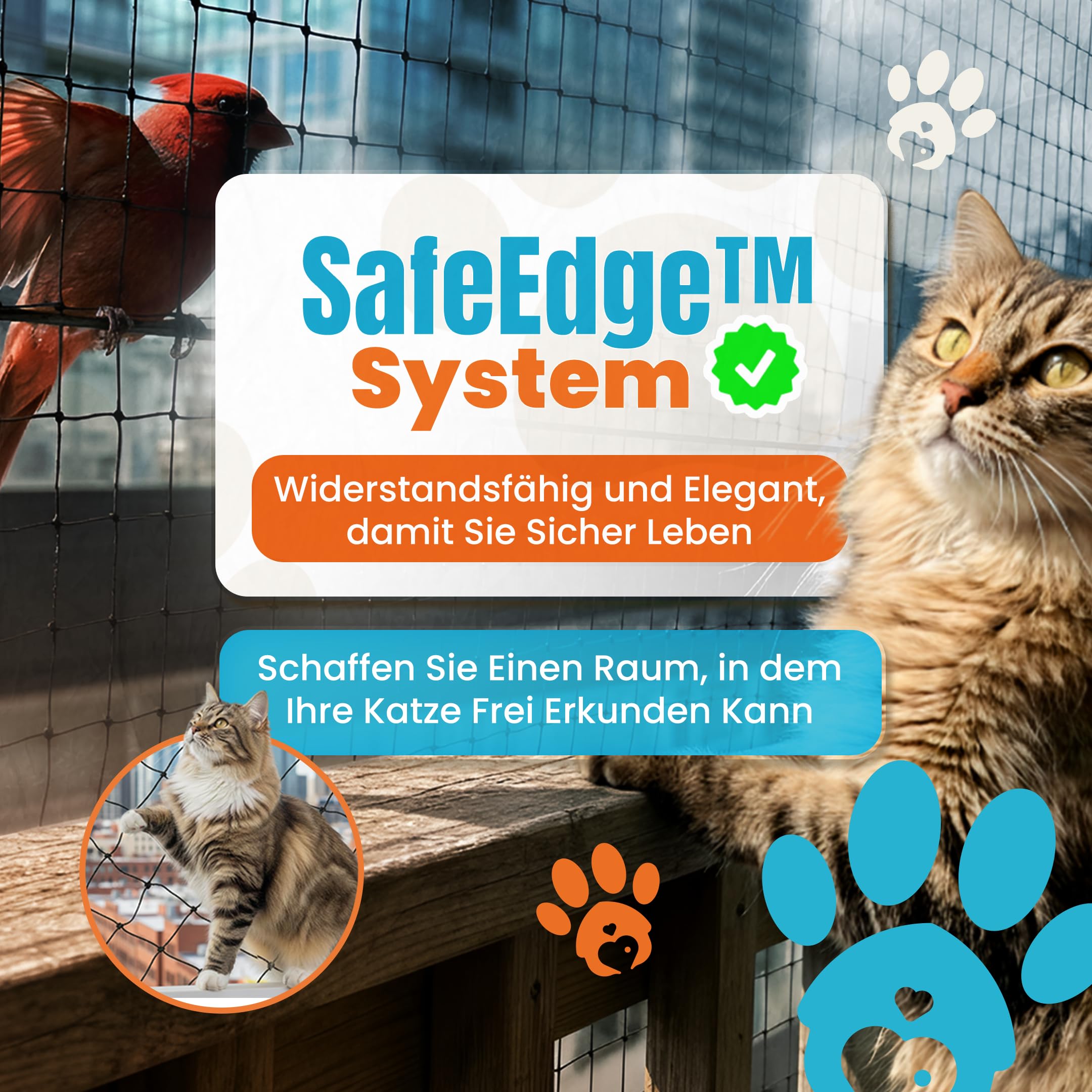 Katzennetz für Balkon Ohne Bohren 4x3m Schwarz Kompletter Montagesatz | Mit Edelstahl Verstäkt, UV-Beständig, Inkl 2 Spielzeugen, Katzengitter Fenster, Katzennetz Fenster, Katzennetz Balkon