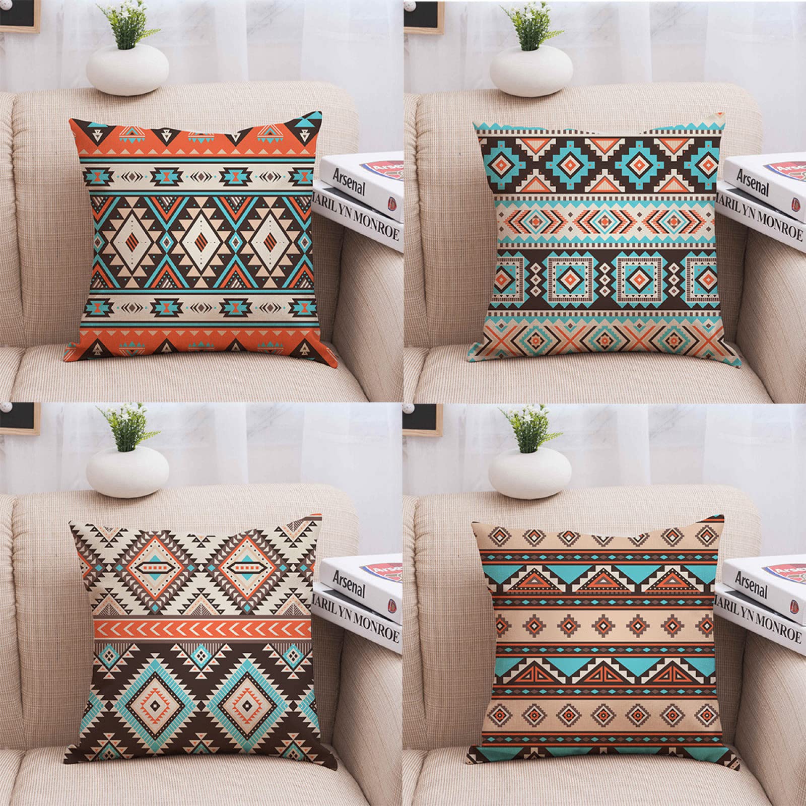 Housses de coussin de canapé en lin 60x60cm avec fermeture éclair dissimulée design haut de gamme