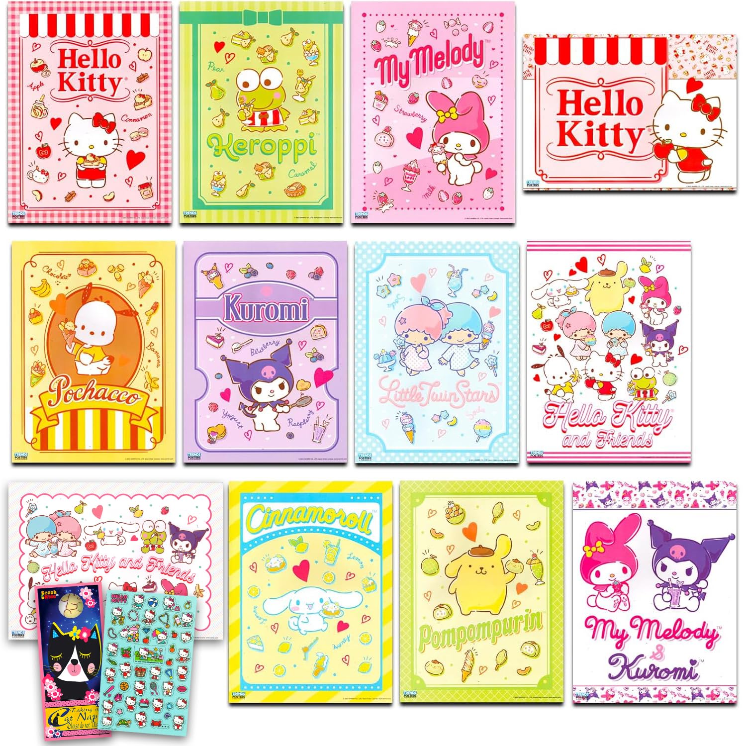 Hello Kitty Poster Set - Hello Kitty Room Decor Bundle with 12 Wall Art Posters Plus Stickers, and More!