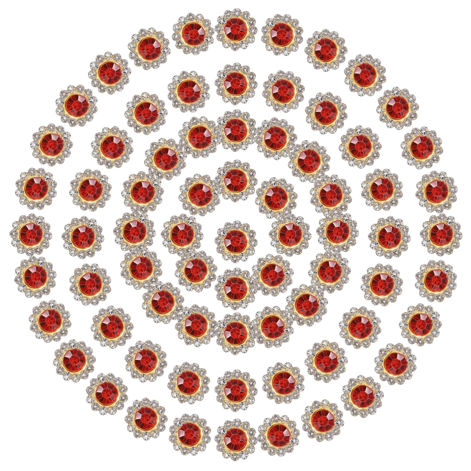 PATIKIL 100 Pcs Sew on Rhinestones Crystals 10mm 2 Layers Sewing Sunflower Flower Claw Rhinestones Crystals Glass Gems Metal Base for Wedding Dress Clothes Crafts Decoration Red