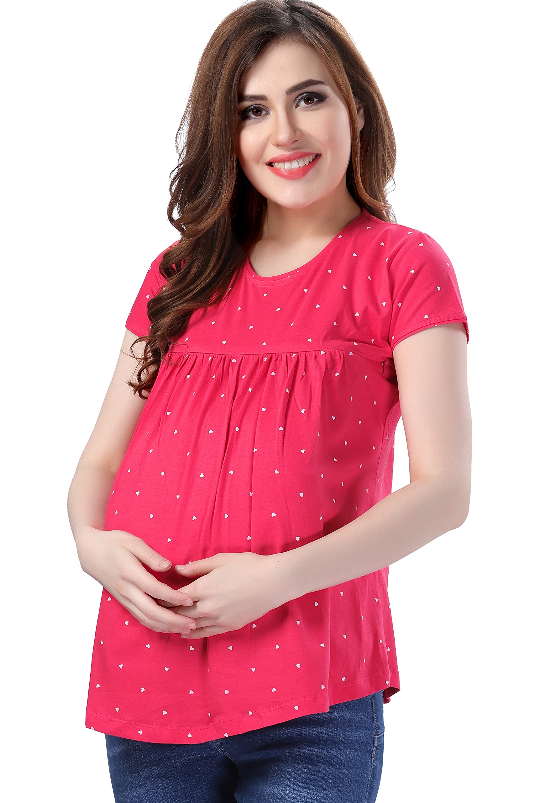 Women's Cotton Relaxed Fit Printed Nightwear Maternity Feeding Top-image-30