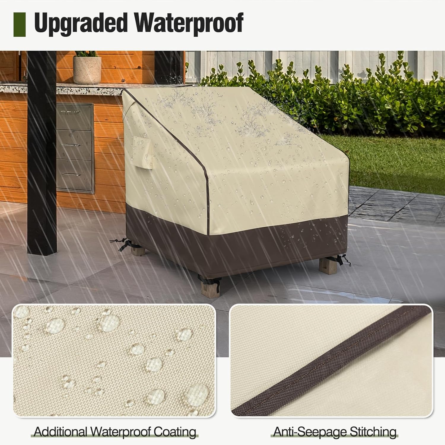 MR. COVER Patio Chair Covers Waterproof, Outdoor Furniture Covers for Rocking & Adirondack Chairs, Fits up to 32"W x 37"D x 36"H, Moisture-proof & UV-protection, Brown & Khaki, 2 Pack - Image 3