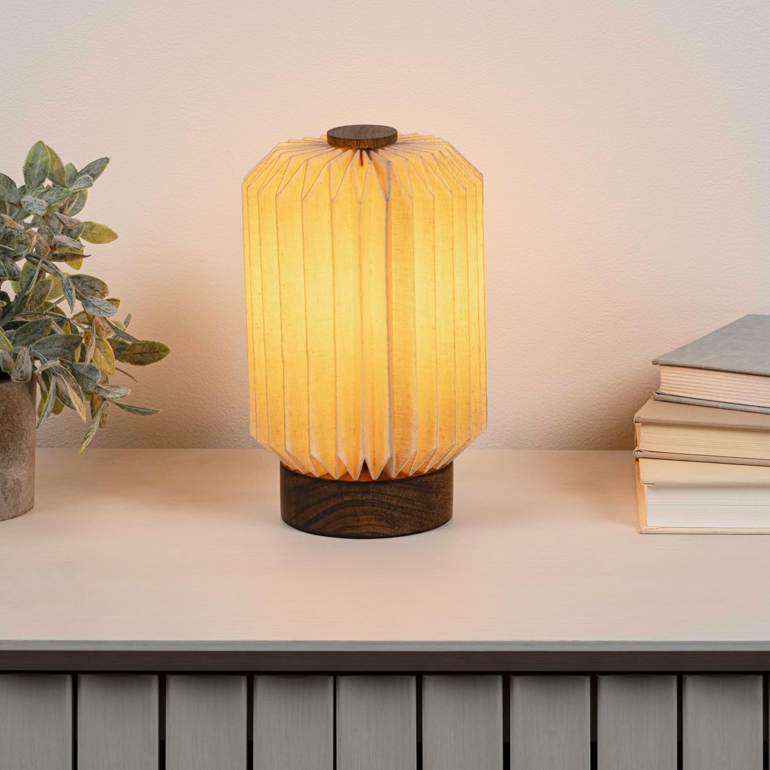 JONATHAN Y 8.5" Natural Modern Minimalist Column Accent LED Table Lamp, Small, Pleated Paper Shade, Mango Wood Base, Scandinavian Bedside Lamp, LED Bulb Included (JYL9102B)